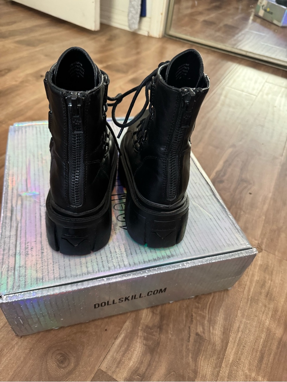 Dolls Kill Black Chunky Platform Lace-Up Combat Boots - Picture 3 of 6